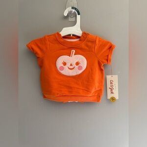 Cat&Jack Baby Halloween Pumpkin Shirt & Bloomer Set SZ 0/3M Orange White Argyle